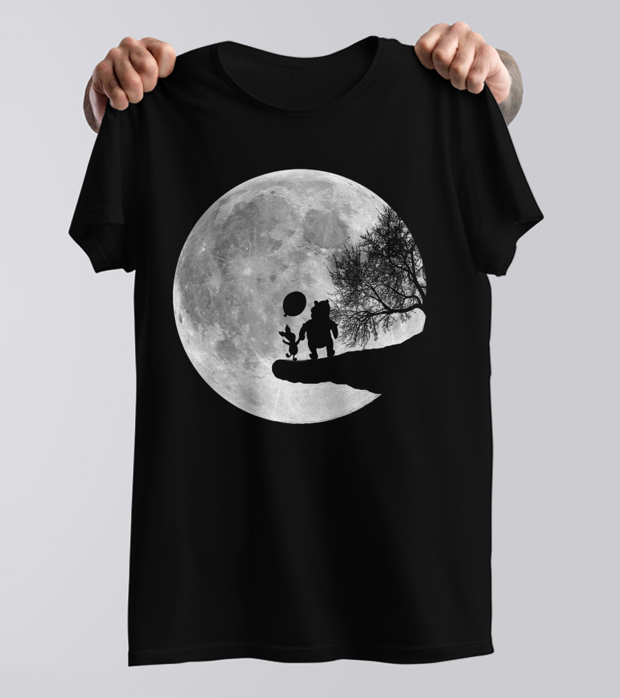 Pooh And Winnie Silhouettes Against Full Moon T-Shirt