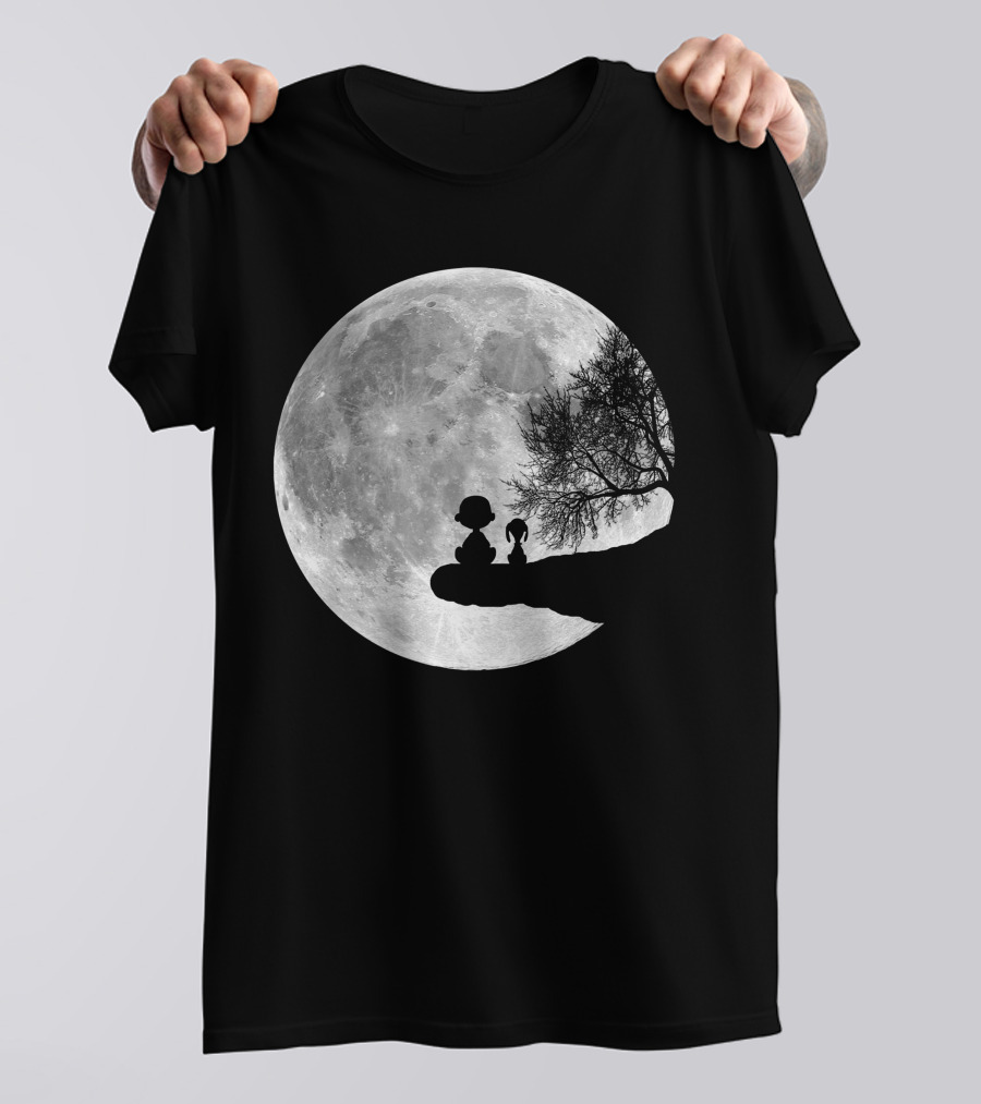 Snoopy And Charlie Moonlit Silhouette Pals On The Edge T-Shirt