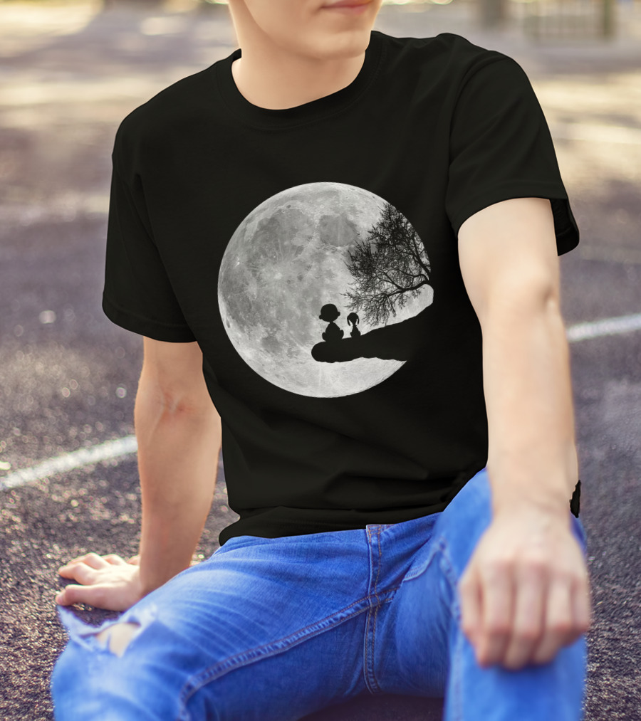 Snoopy And Charlie Moonlit Silhouette Pals On The Edge T-Shirt