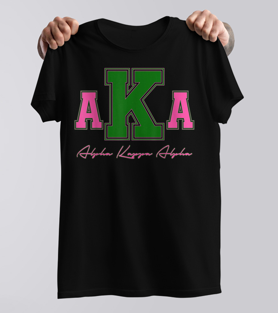 Alpha Kappa Alpha Pink And Green Lettering T-Shirt