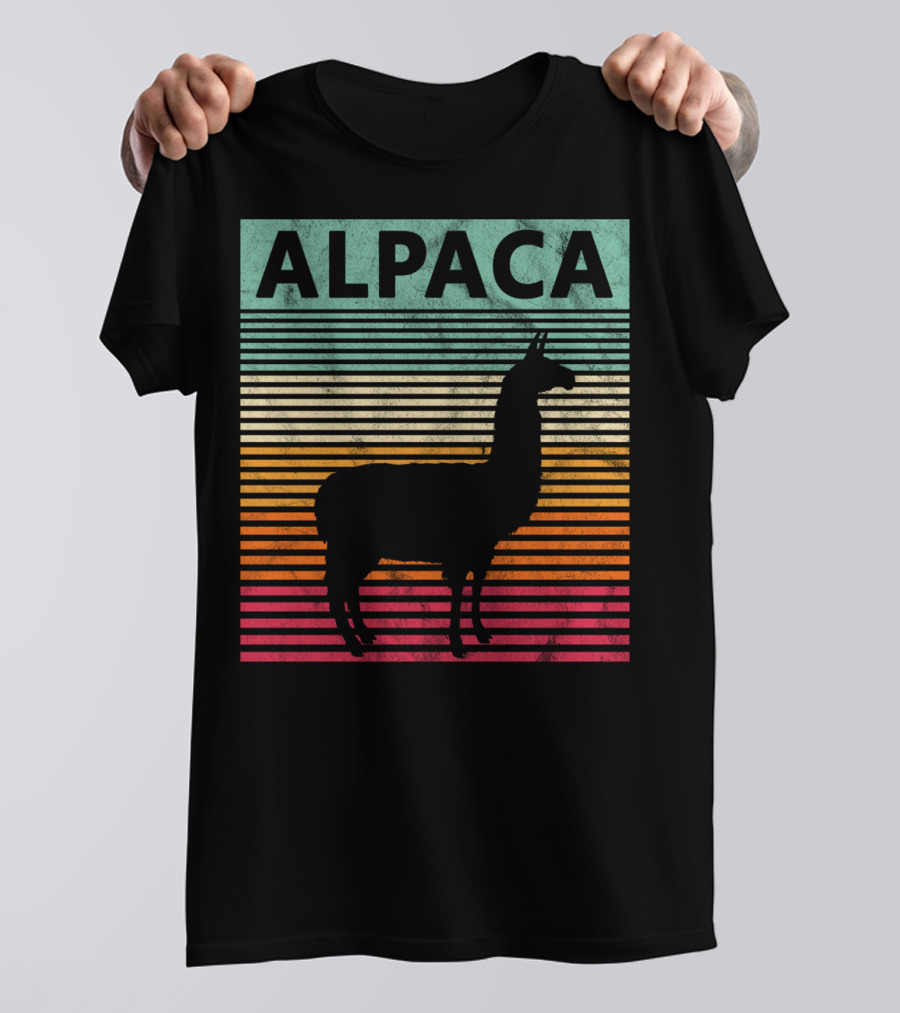 Alpaca Vintage Llama Silhouette Retro Stripes T-Shirt