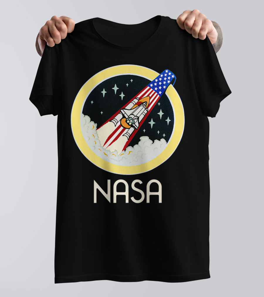 NASA Space Shuttle Launch Logo With Stars And United States Flag Elements T-Shirt