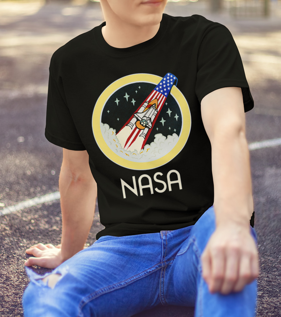 NASA Space Shuttle Launch Logo With Stars And United States Flag Elements T-Shirt