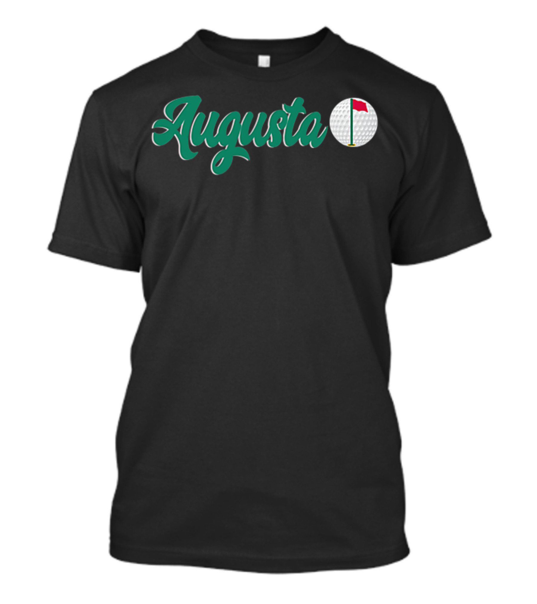 Augusta Golf Green Script With Golf Ball And Red Flag T-Shirt