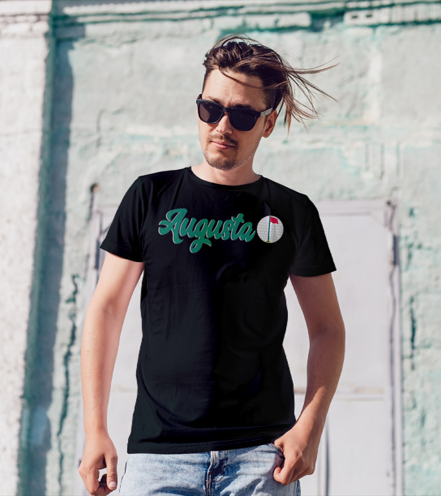 Augusta Golf Green Script With Golf Ball And Red Flag T-Shirt