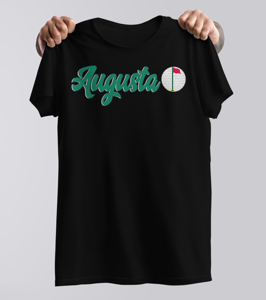 Augusta Golf Green Script With Golf Ball And Red Flag T-Shirt