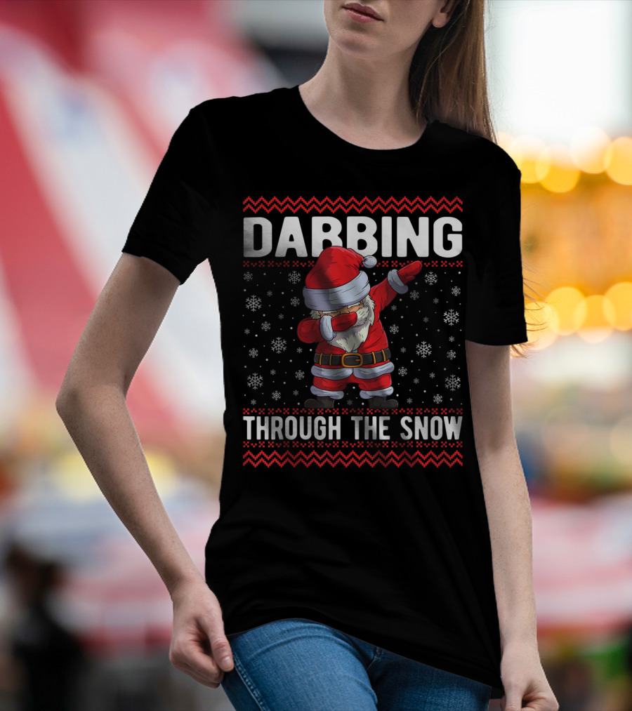 Dabbing Through The Snow Santa Christmas Snowflakes T-Shirt