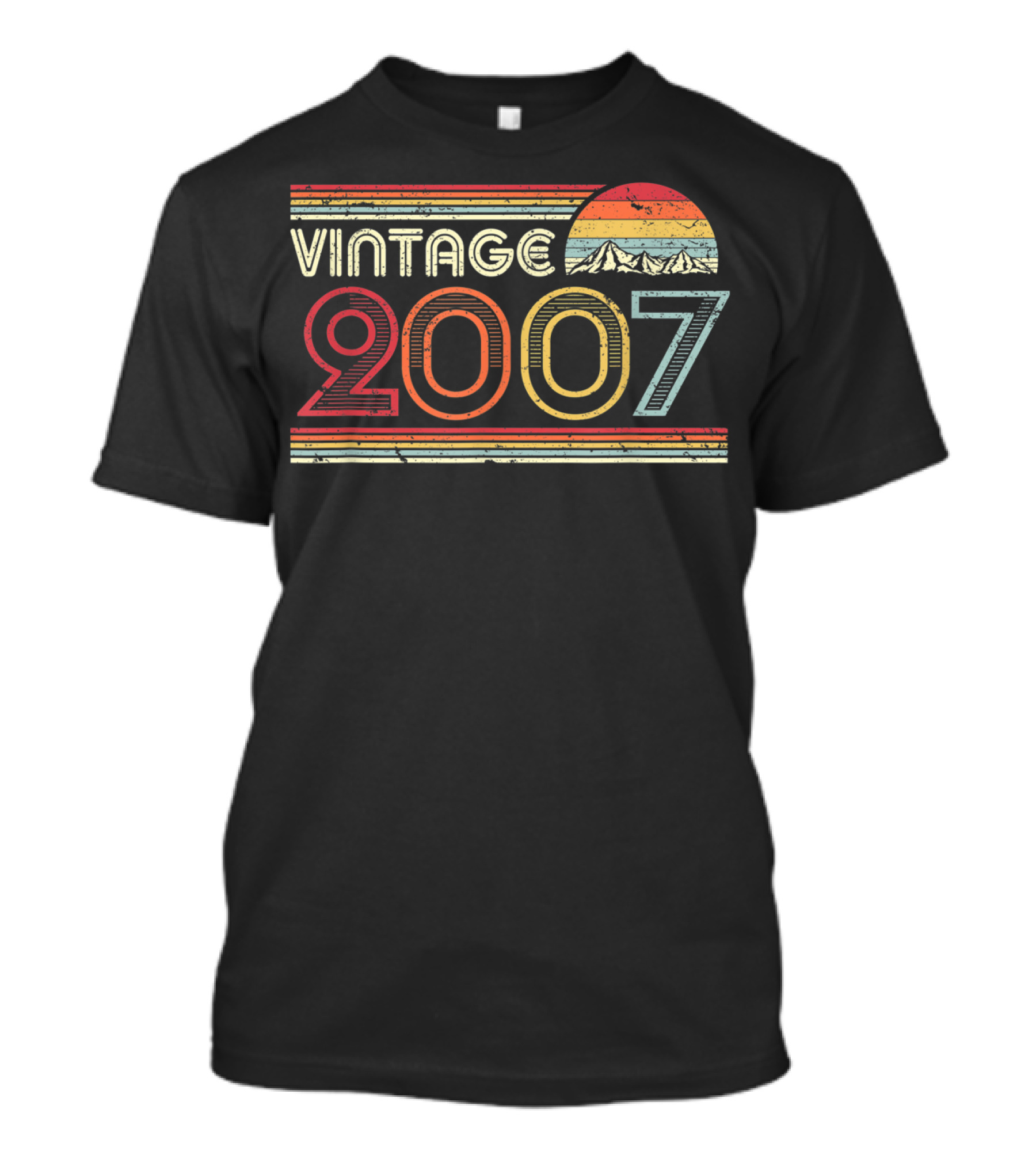 Vintage 2007 Retro Style With Sunset And Mountains T-Shirt