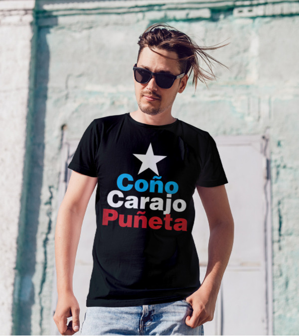 Coño Carajo Puñeta Star Tri-Color Phrase T-Shirt