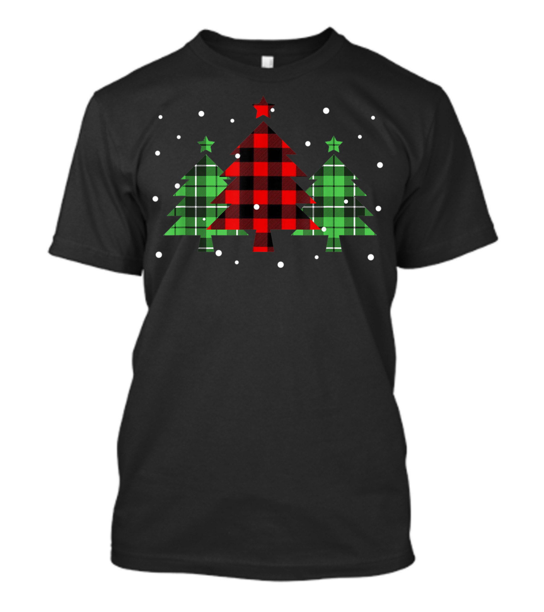 Buffalo Plaid Christmas Tree Trio With Stars And Snowflakes T-Shirt