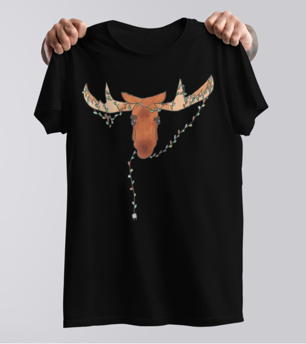 Christmas Moose With Colorful Holiday Lights T-Shirt