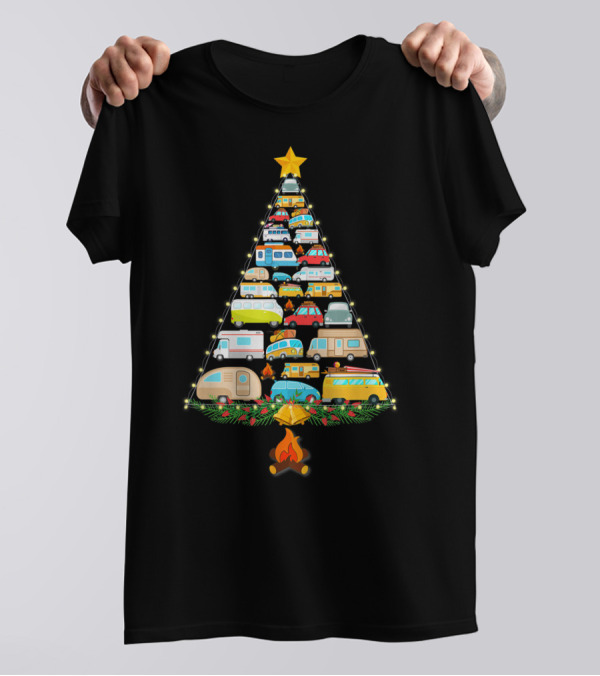 Camping Vehicles Christmas Tree With Campers And Star T-Shirt