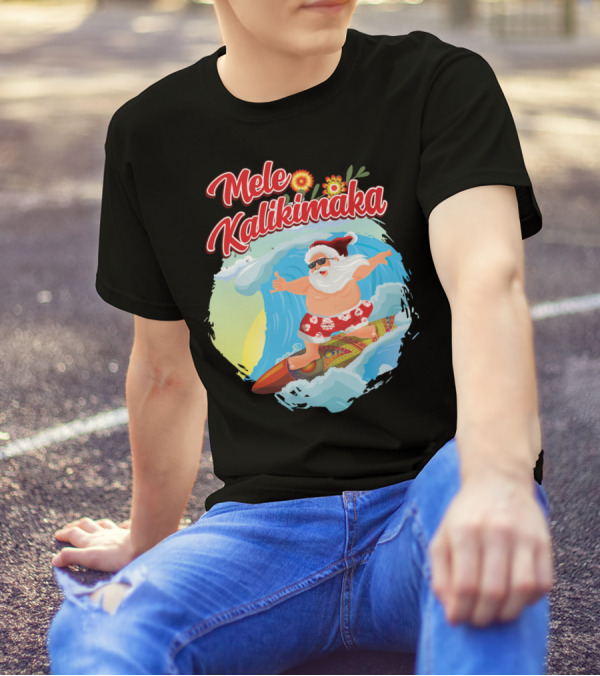 Mele Kalikimaka Hawaiian Santa Surfing Shaka Aloha Christmas In July T-Shirt