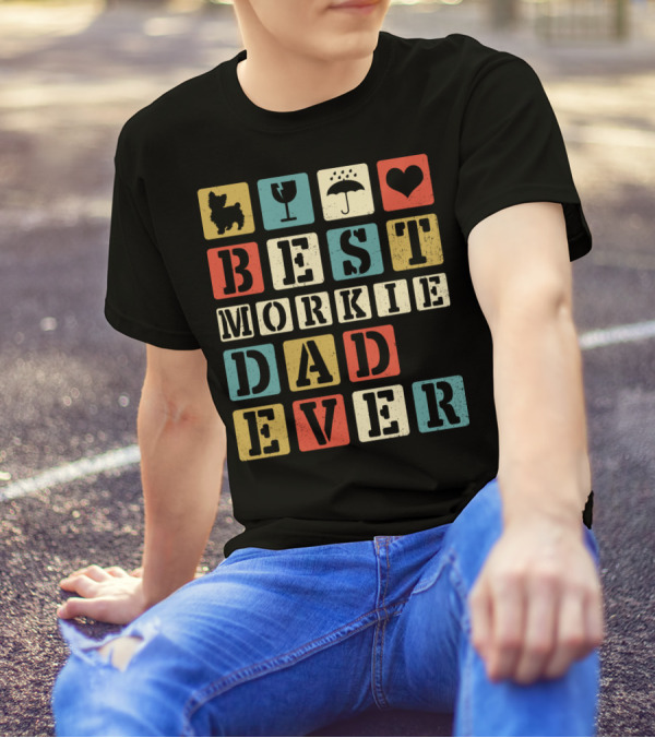Best Morkie Dad Ever Vintage Style92 Blocks Heart Dog Elements T-Shirt