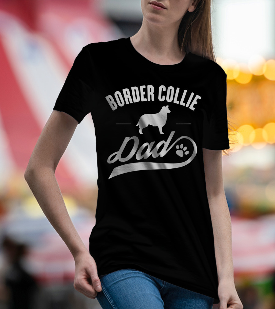 Border Collie Dad Dog Owner Lover Paw Prints T-Shirt