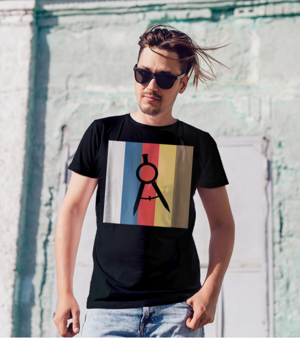 Cool Divider Vintage Architecture Compass On Retro Color Stripes T-Shirt