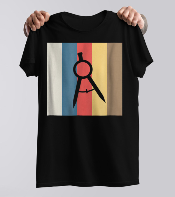 Cool Divider Vintage Architecture Compass On Retro Color Stripes T-Shirt
