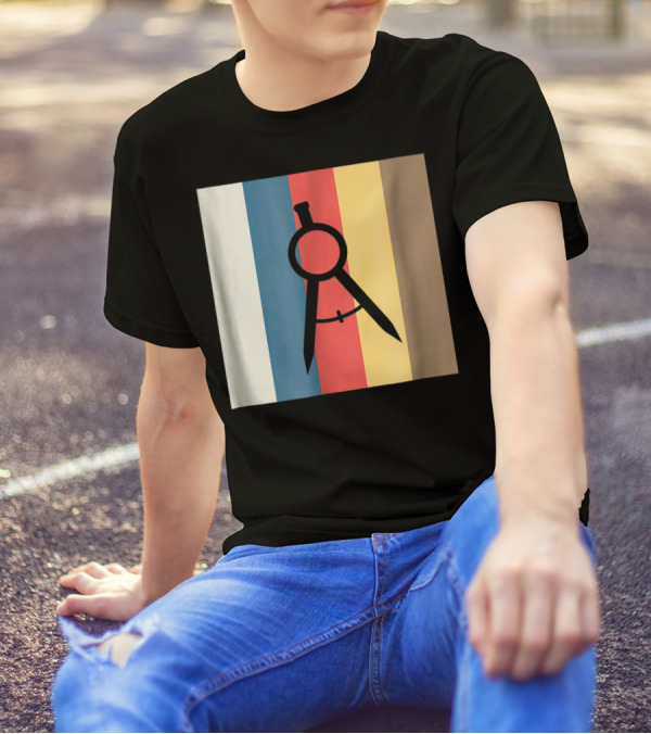 Cool Divider Vintage Architecture Compass On Retro Color Stripes T-Shirt