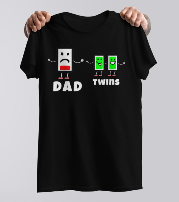 Dad Twins Low Battery Full Charge Family Humor T-Shirt
