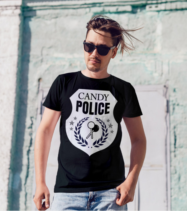 Candy Police Badge Funny Halloween Saying Parent Tee28 T-Shirt