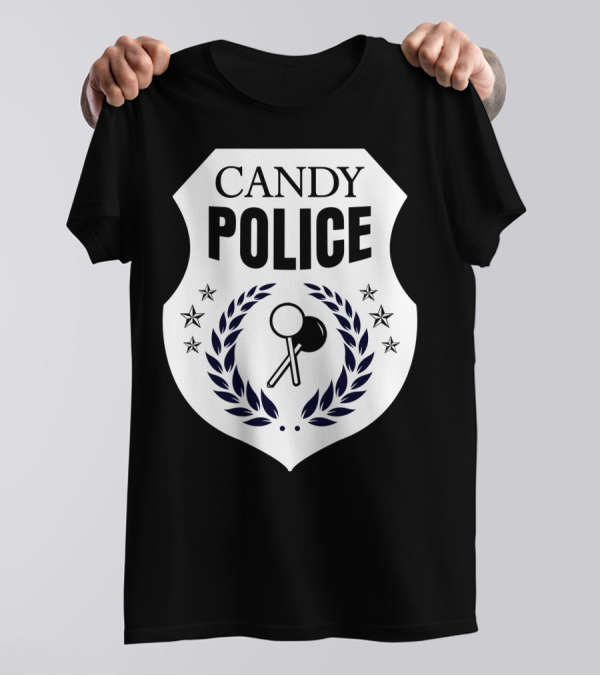 Candy Police Badge Funny Halloween Saying Parent Tee28 T-Shirt