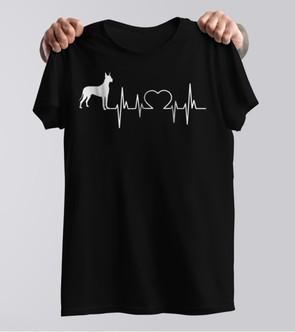 Great Dane Heartbeat With Dog And Heartbeat Line T-Shirt