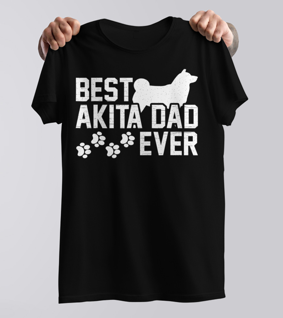 Best Akita Dad Ever Funny Idea With Paw Prints T-Shirt