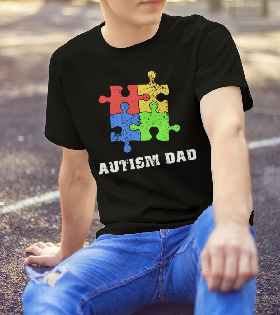 Autism Dad Puzzle Piece Support Educate Love Tee99 T-Shirt