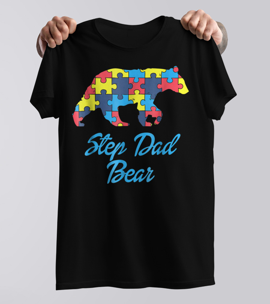 Step Dad Bear Autism Awareness Puzzle T-Shirt