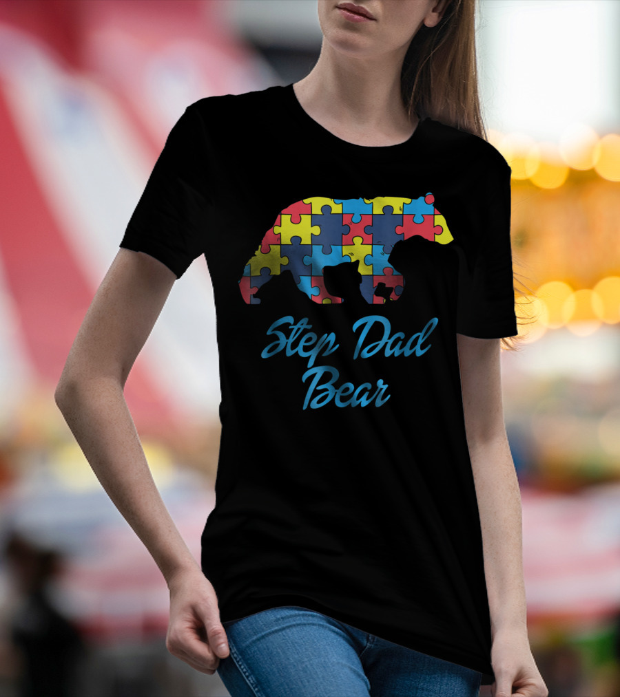 Step Dad Bear Autism Awareness Puzzle T-Shirt