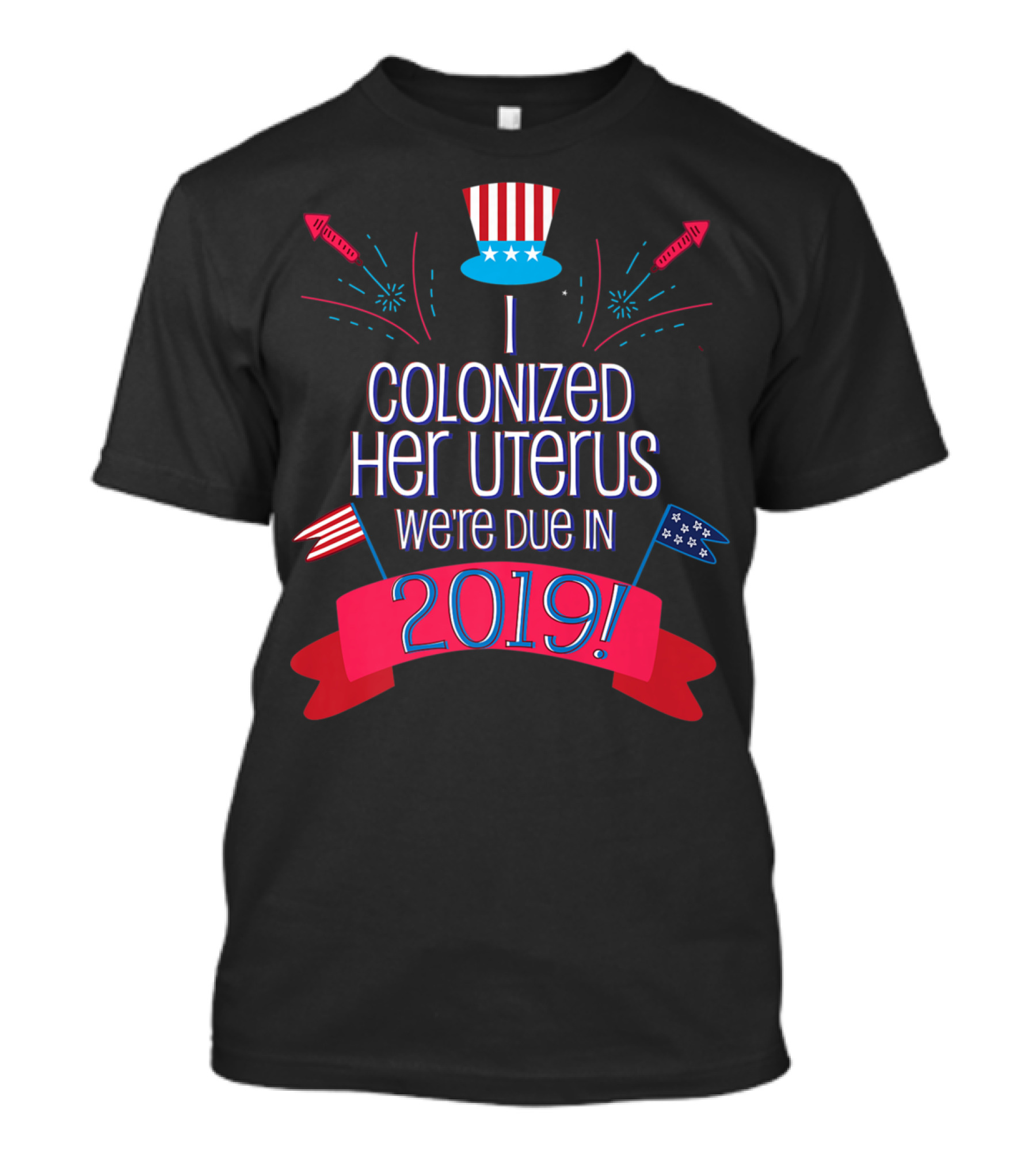 July 4th Baby Shower We're Due In 2019 I Colonized Her Uterus T-Shirt