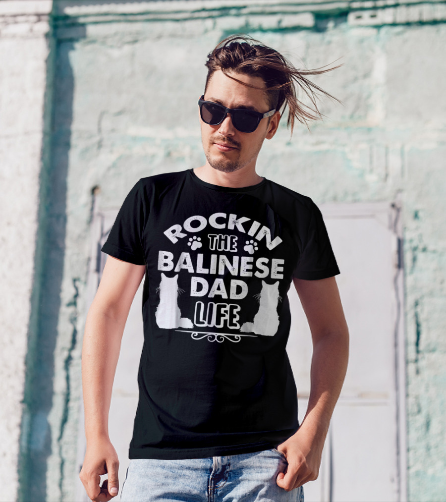 Rockin The Balinese Dad Life Cat Silhouettes Paw Prints T-Shirt