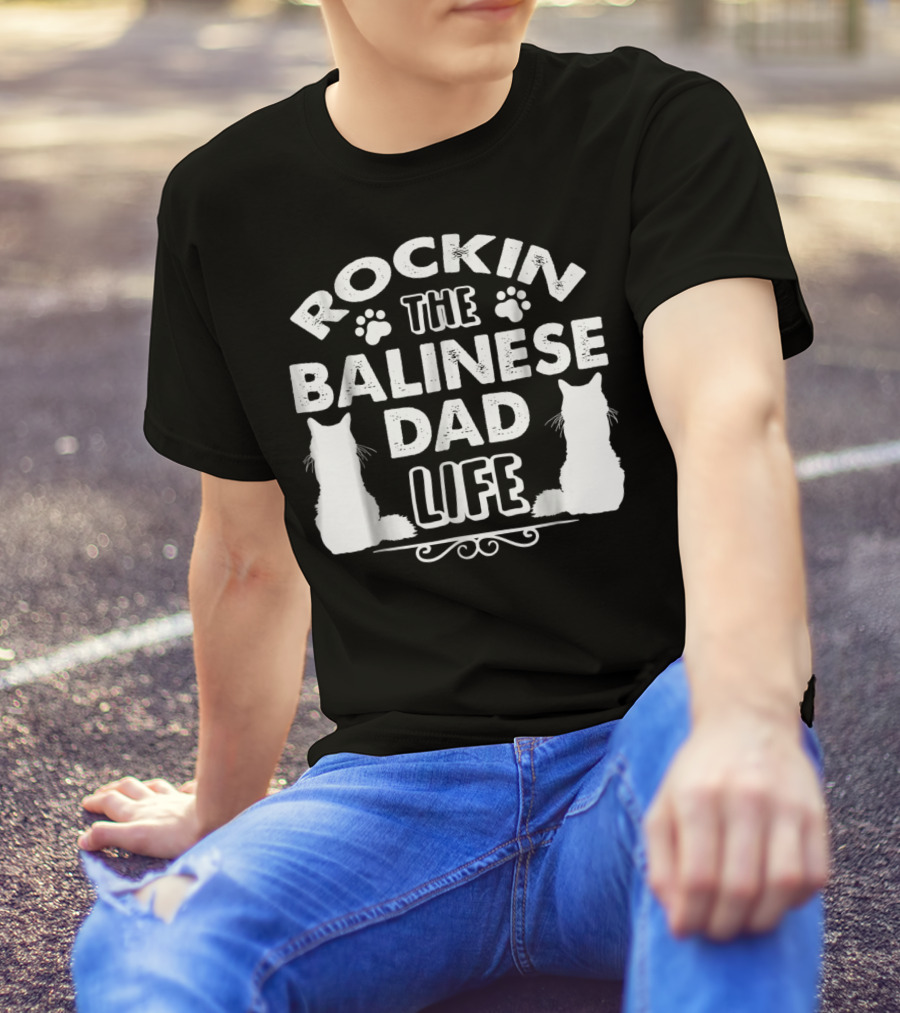 Rockin The Balinese Dad Life Cat Silhouettes Paw Prints T-Shirt