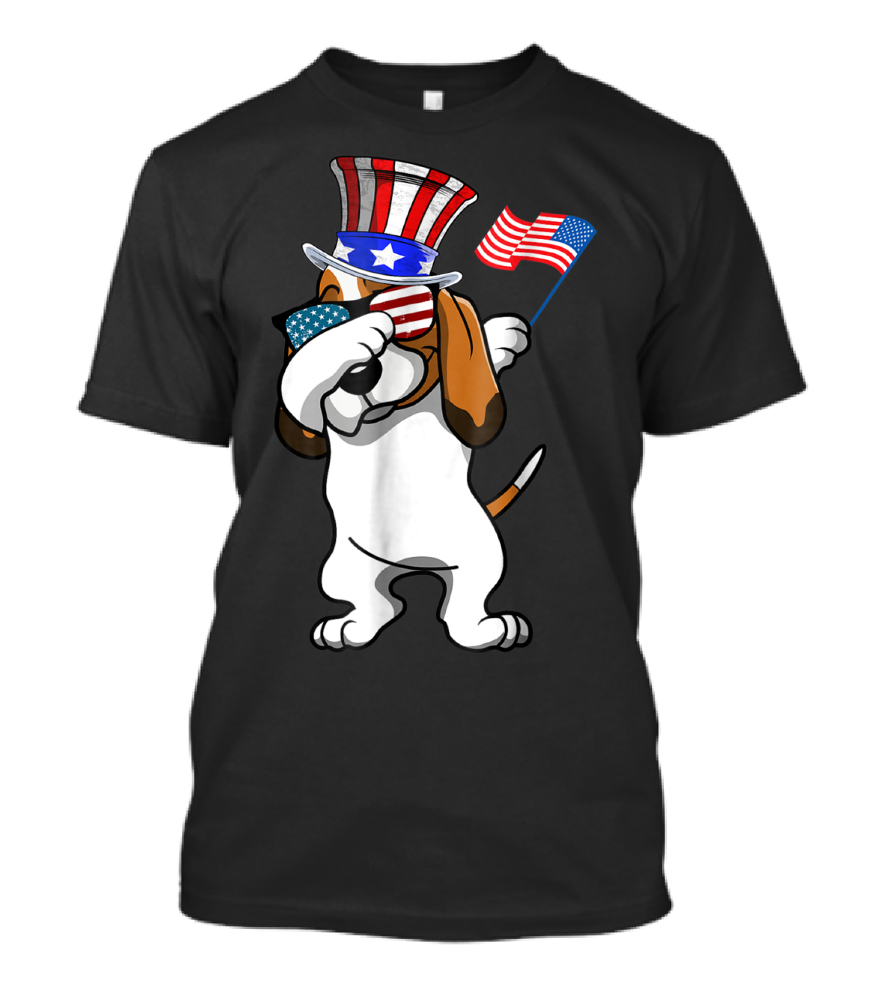 Basset Hound Dabbing Dog Dad American Flag 4th Of July T-Shirt