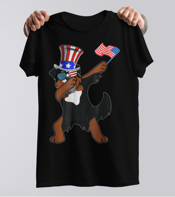 Bernese Mountain Dog Dabbing Patriotic Dog Dad 4th Of July T-Shirt