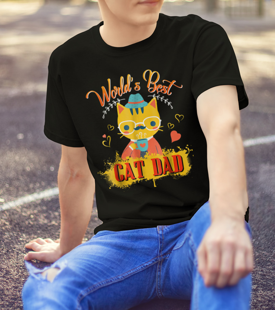 World's Best Cat Dad Cat Lover Funny Best Cat Dad T-Shirt