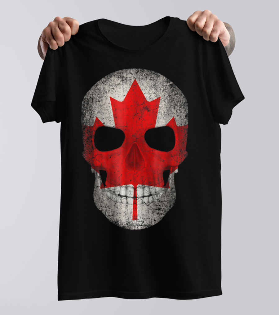 Canada Flag Skull Hockey Dad Canadian Boys T-Shirt