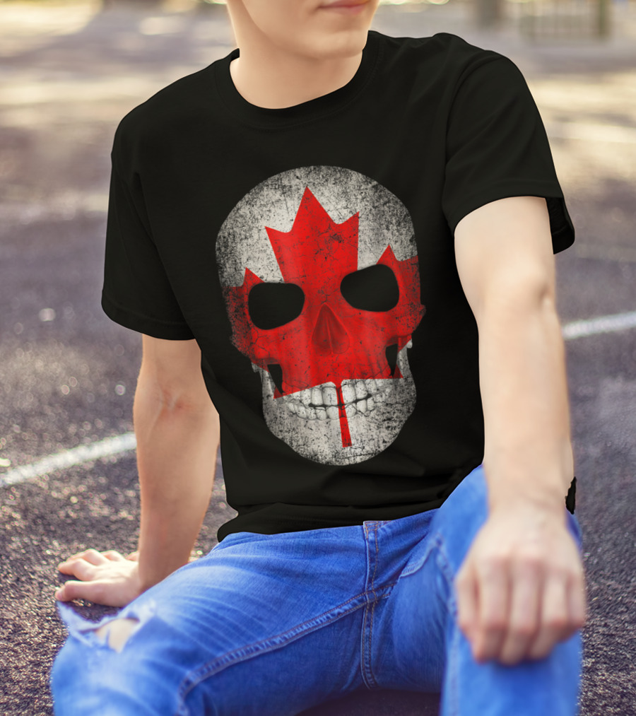 Canada Flag Skull Hockey Dad Canadian Boys T-Shirt