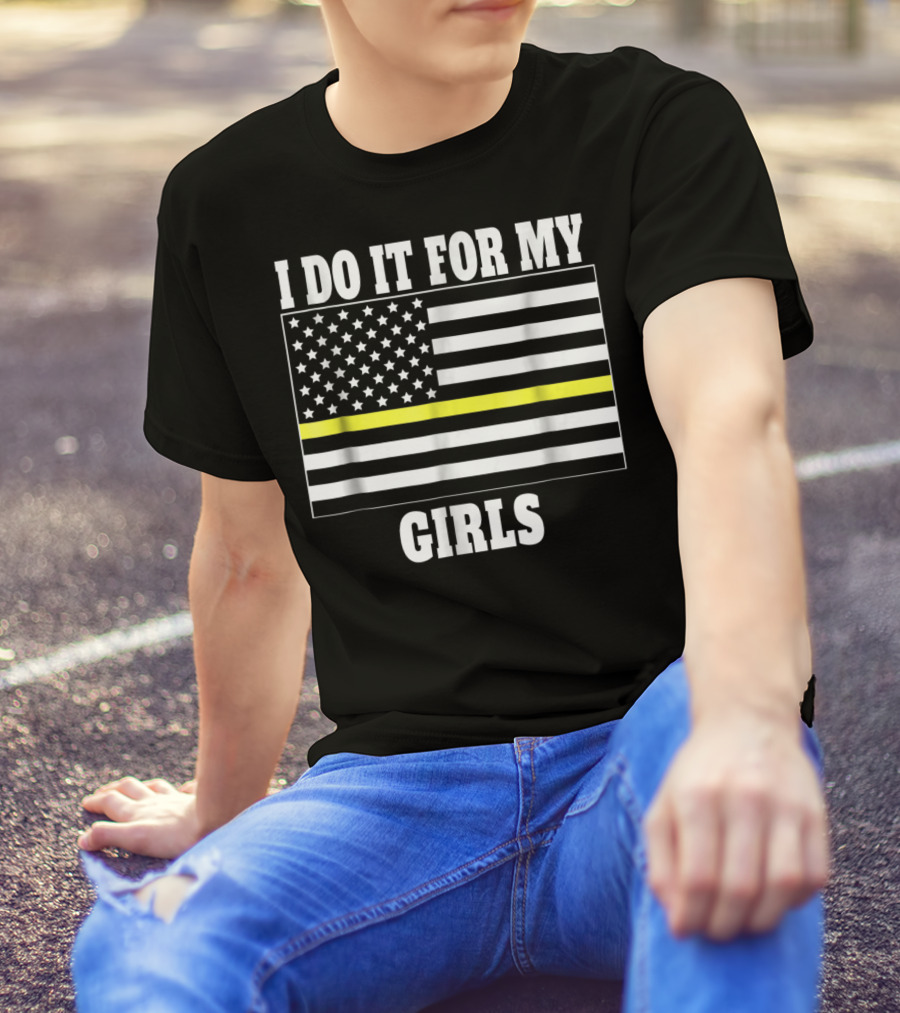 I Do It For My Girls American Flag Yellow Line T-Shirt