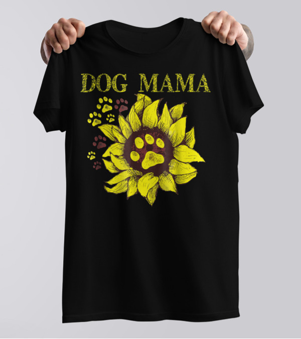 Dog Mama Sunflower Paw Prints T-Shirt