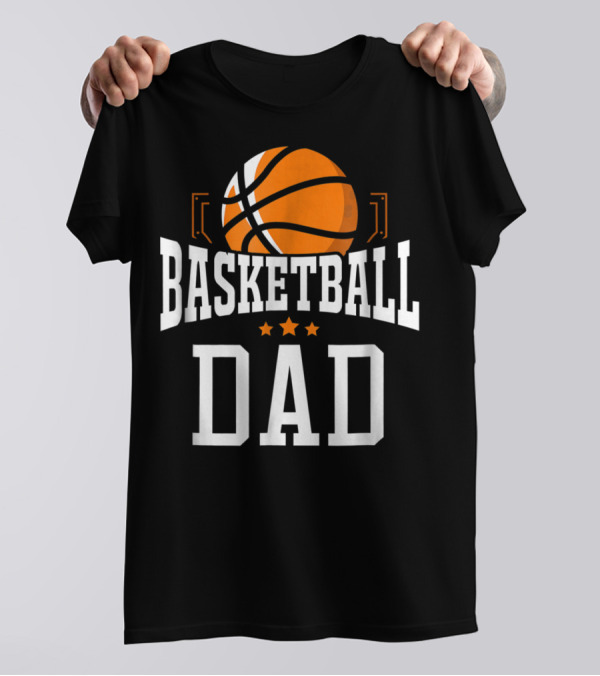 Basketball Dad With Orange Hoop Icon And Stars T-Shirt