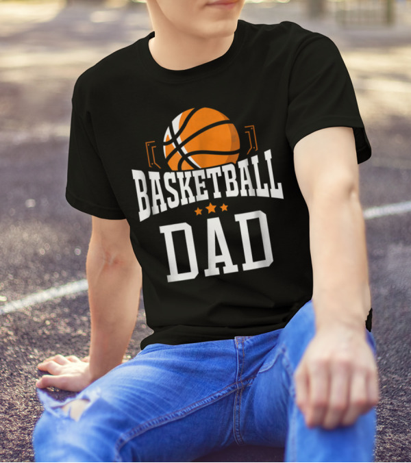 Basketball Dad With Orange Hoop Icon And Stars T-Shirt