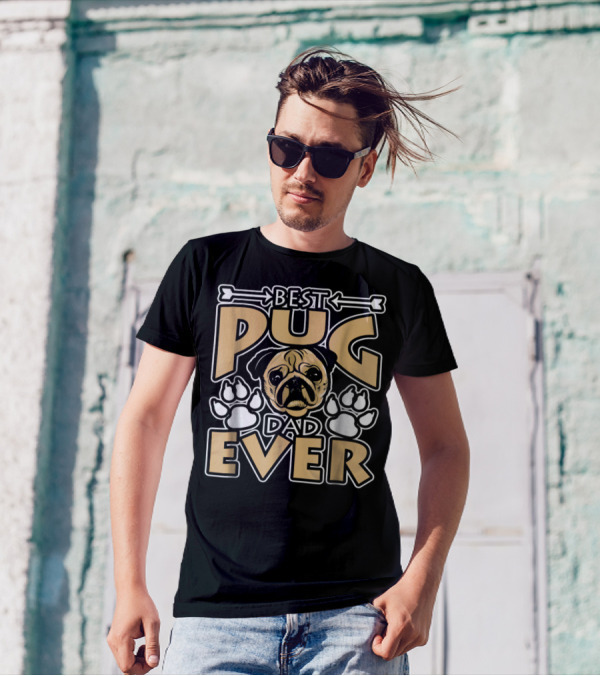 Best Pug Dad Ever With Paw Prints And Dog Bone Elements T-Shirt