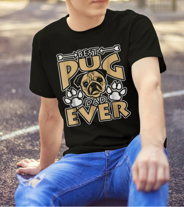 Best Pug Dad Ever With Paw Prints And Dog Bone Elements T-Shirt