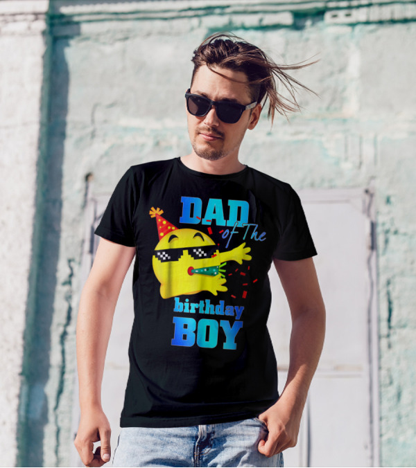 Dad Of The Birthday Boy Dabbing Emoji With Party Hat And Confetti T-Shirt