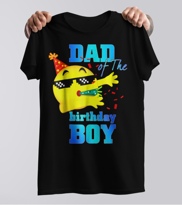 Dad Of The Birthday Boy Dabbing Emoji With Party Hat And Confetti T-Shirt