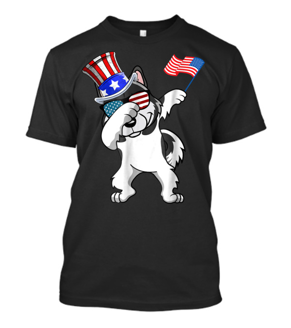 Patriotic Alaskan Malamute Dabbing Dog Dad 4th Of July T-Shirt