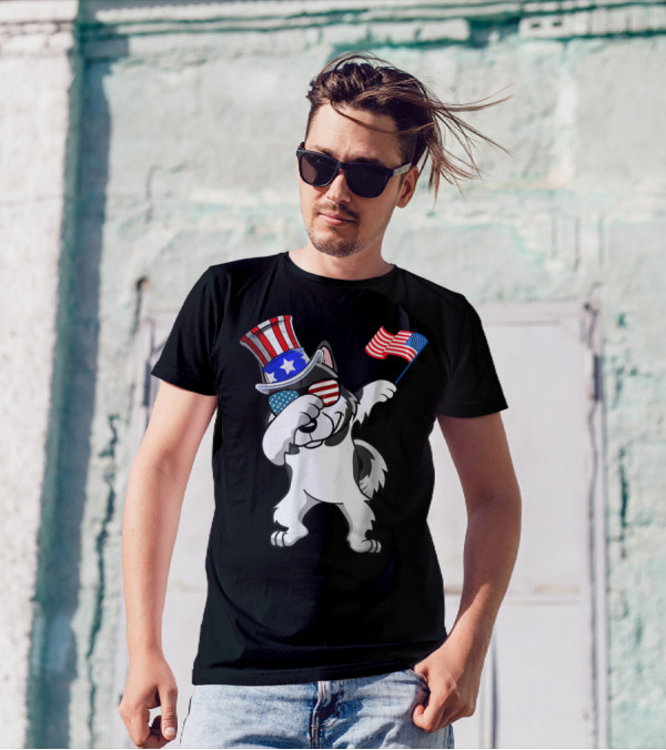 Patriotic Alaskan Malamute Dabbing Dog Dad 4th Of July T-Shirt