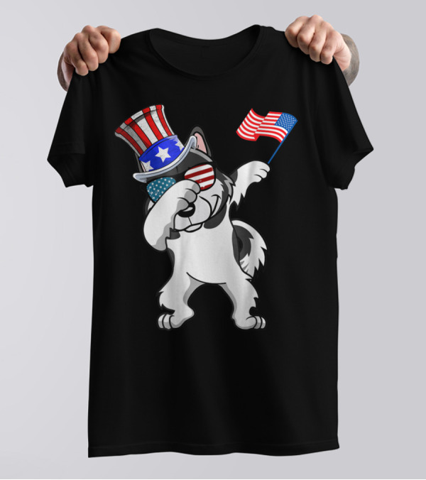 Patriotic Alaskan Malamute Dabbing Dog Dad 4th Of July T-Shirt