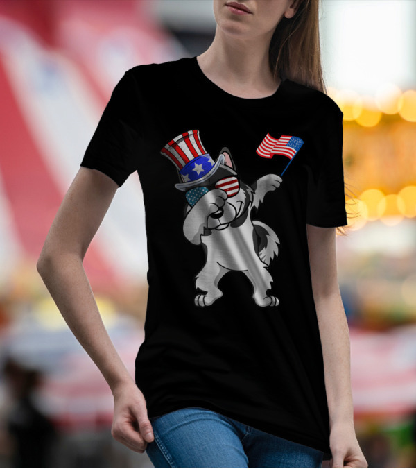 Patriotic Alaskan Malamute Dabbing Dog Dad 4th Of July T-Shirt